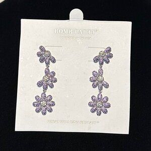 Bomb Party Dripping Daisies Purple Yellow Crystal Pierced Earrings Original Card